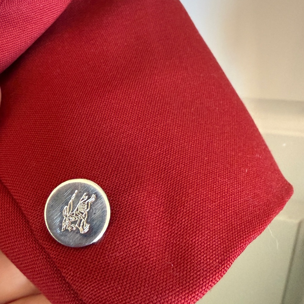 Burberry Red Wool Double-Breasted Blazer jacket Silver Crest Buttons - Picture 8 of 10